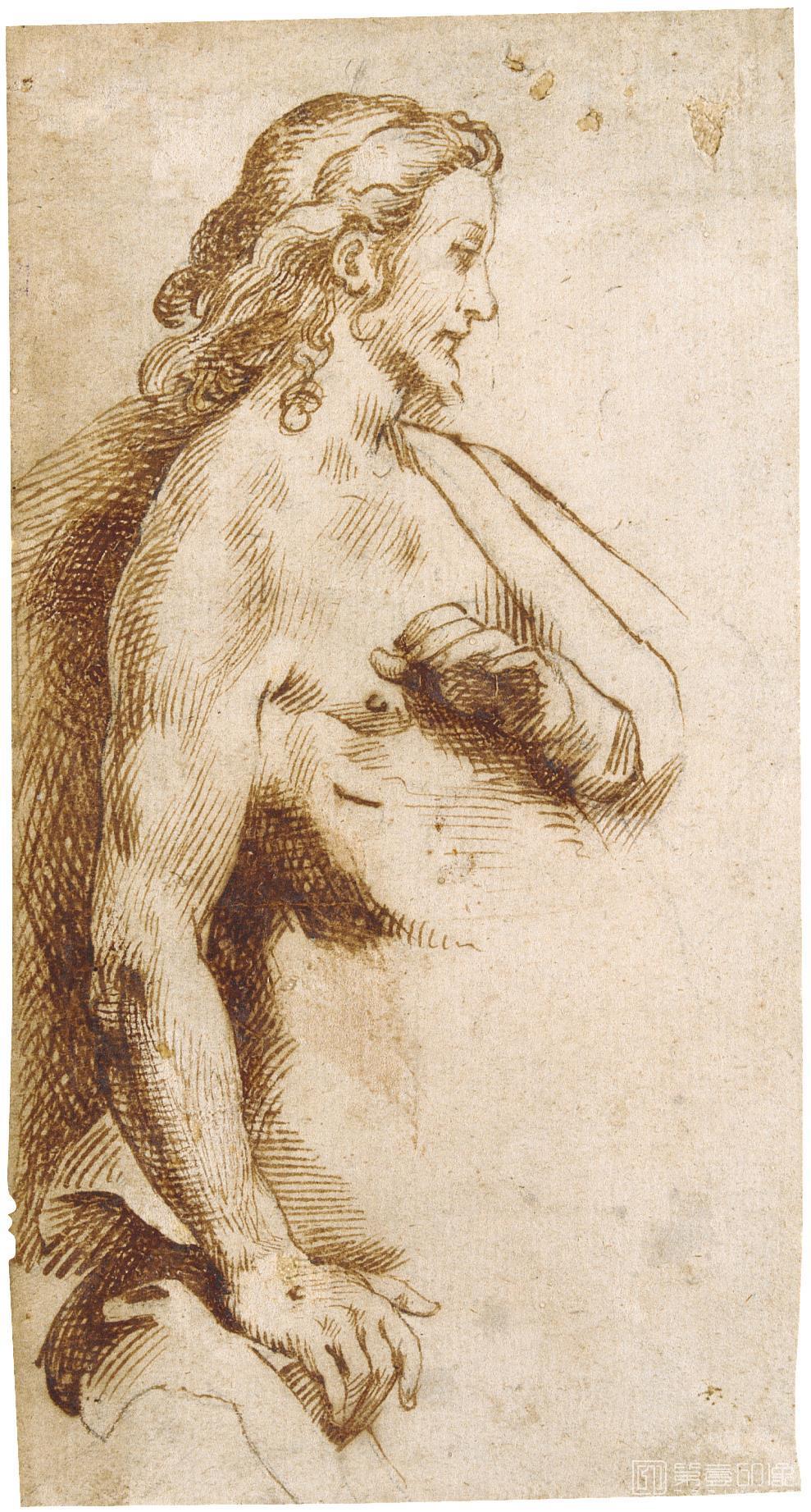 素描-西班牙普拉多美术馆素描藏画-Anonimo-Figura de Cristo para una composicion del-0250